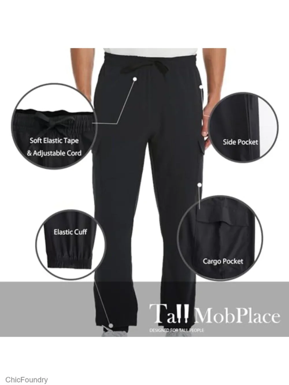 Cargo Pants for Tall Men Straight Leg Joggers UPF50 Lightweight